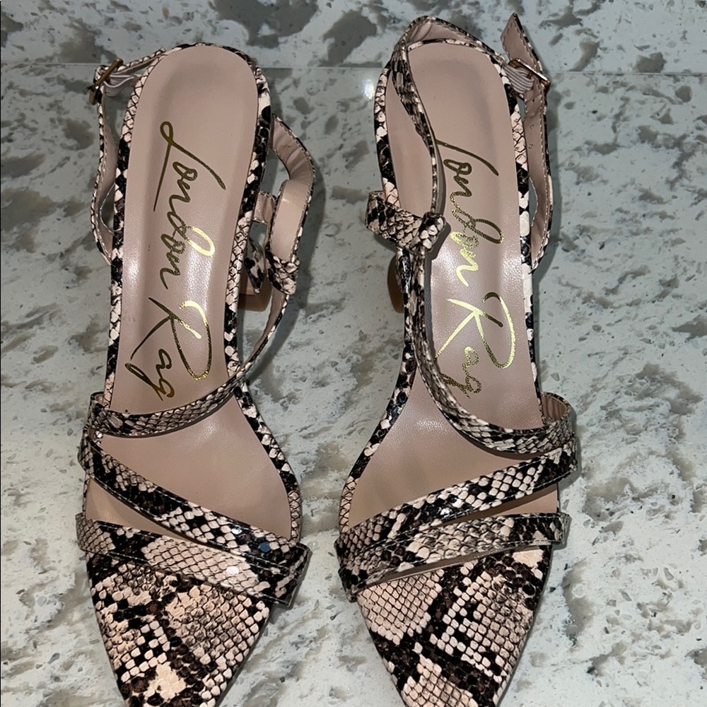 Women's Snakeskin Strappy Heels - Black and Cream